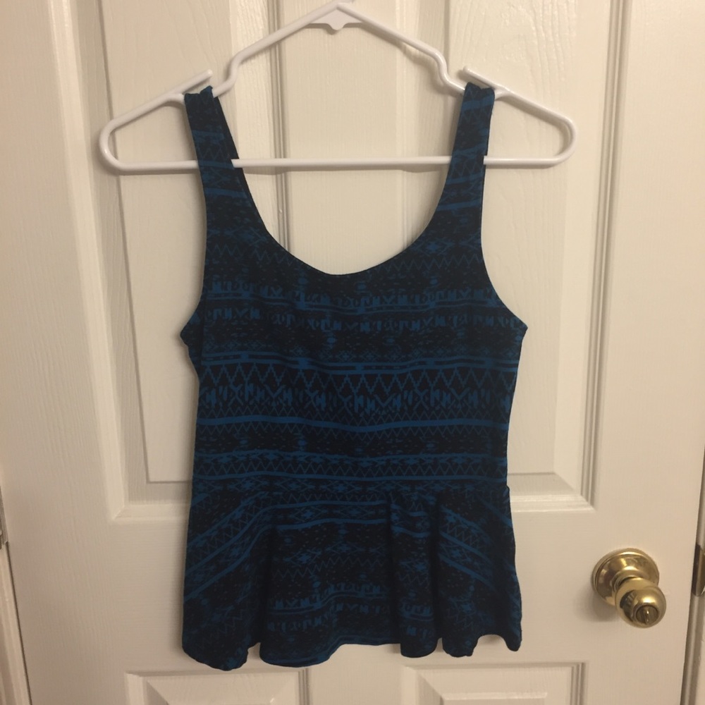 NWOT express blue and black peplum sz S